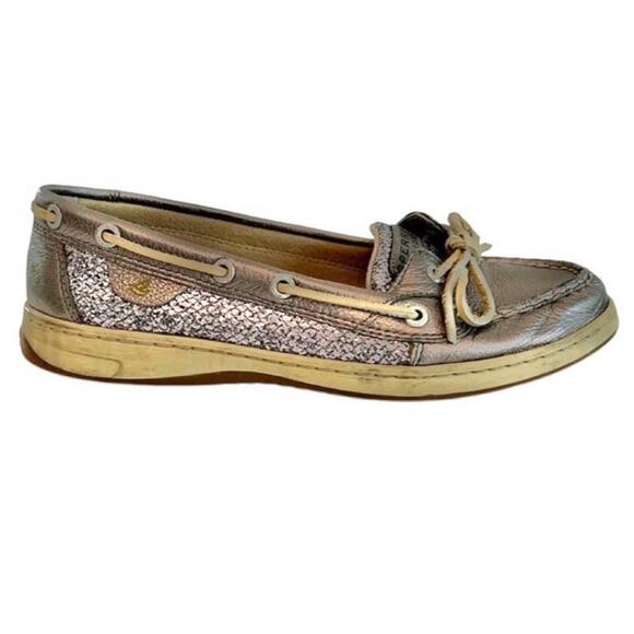 Sperry Silver Sparkle Angelfish Boat Shoe Casual Slip On Flats Size 8.5 Preppy - Picture 5 of 7